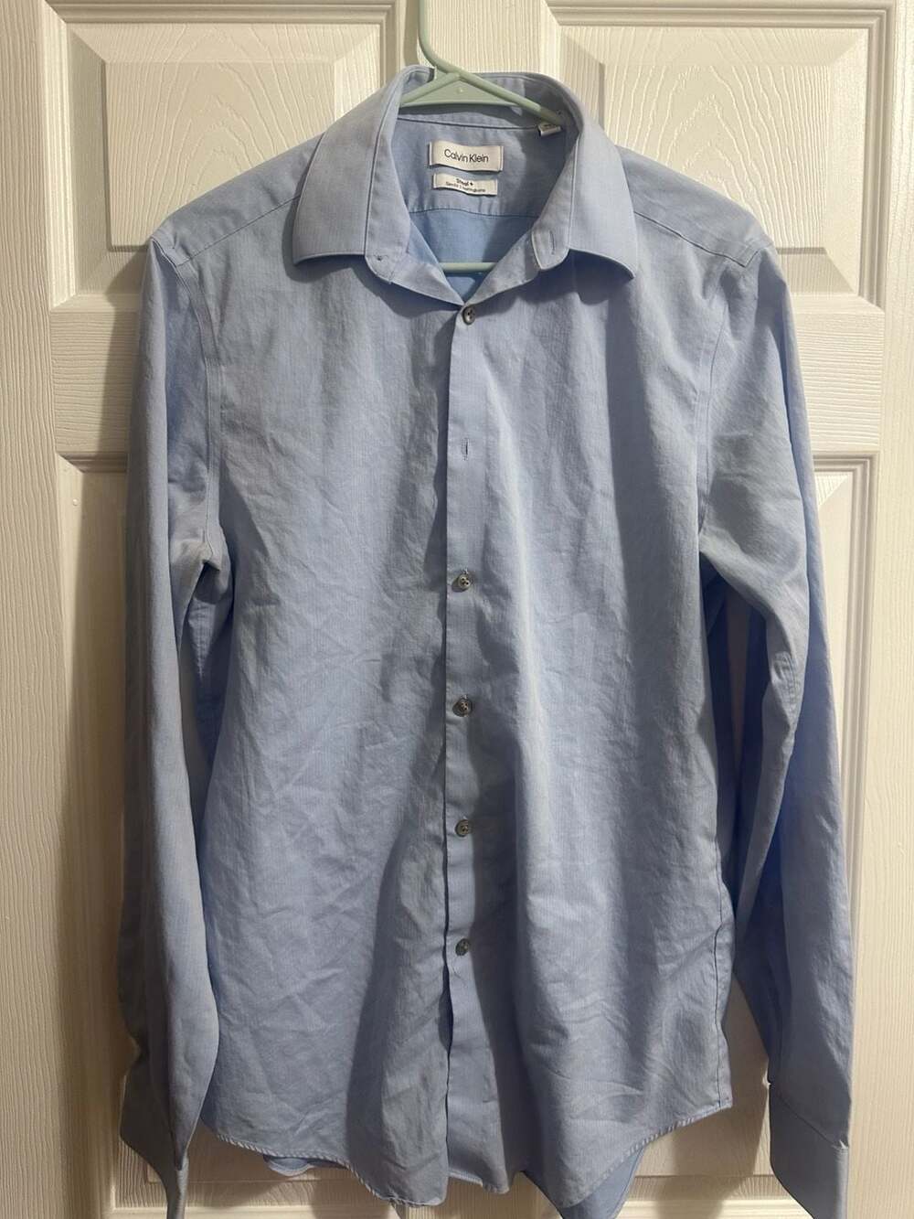 Calvin Klein Steel Slim Fit Herringbone Shirt 15 1/2 34/35 Blue Long Sleeve